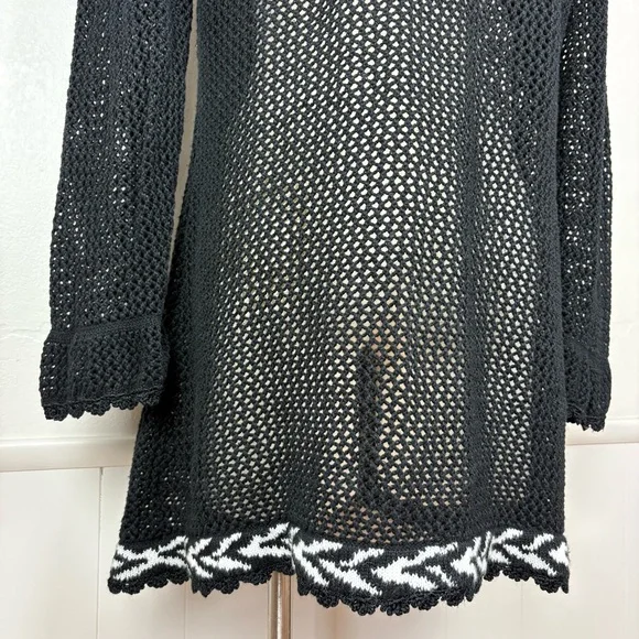 Storybook Knits Vintage Black Cardigan Size L Longline Beaded Floral Open Knit - Picture 13 of 17